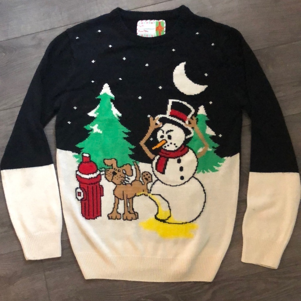 Ugly Christmas Sweater funny dog / Snowman Men’s unisex size medium